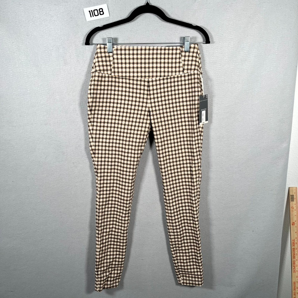 Worthington Pants Womens 2 Tan Black Gingham Plaid Pull On High Rise Skinny